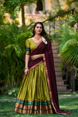 South Style Poly Cotton Half Saree, Paired With An Elegant Lehenga Choli