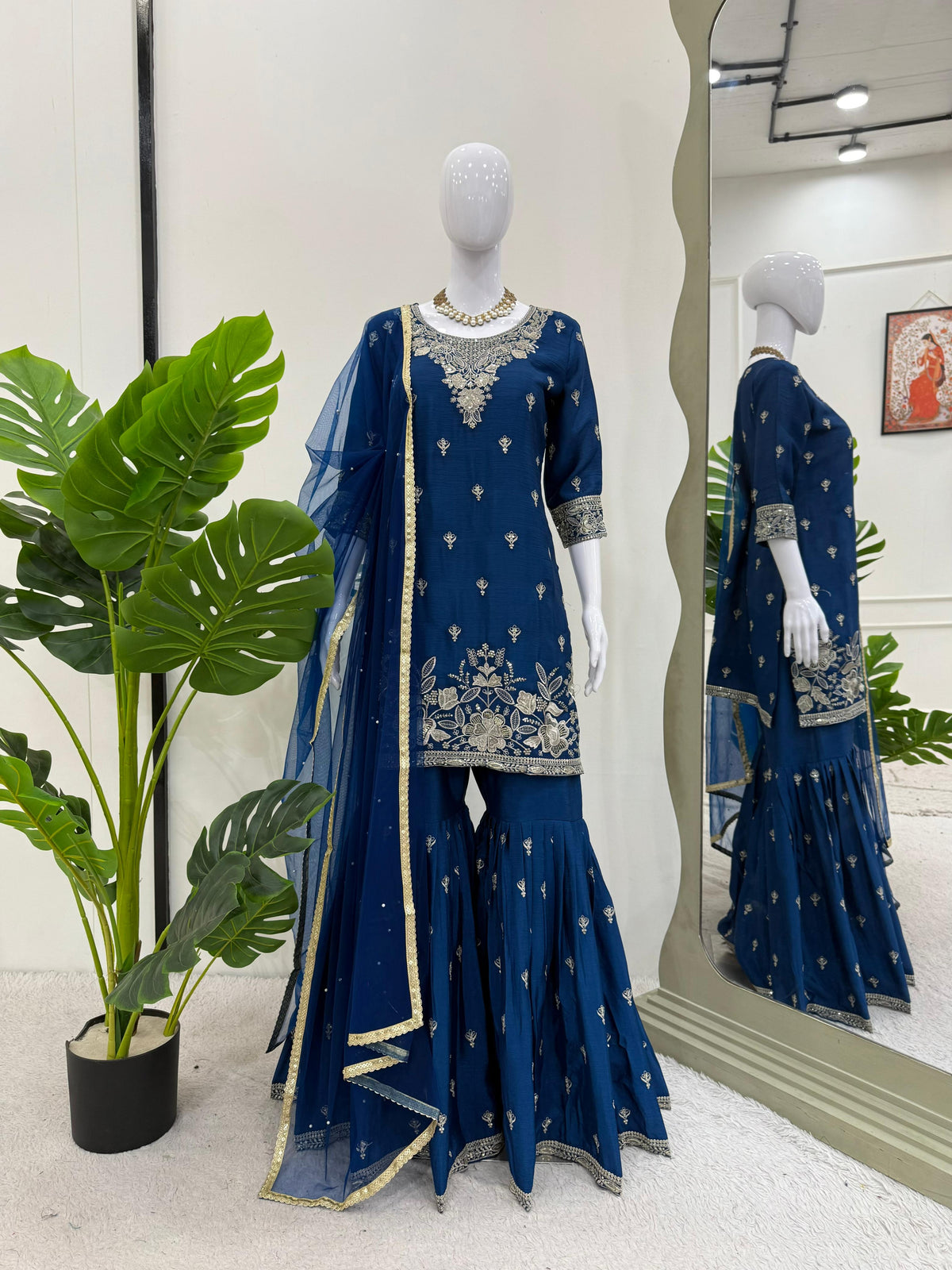 Beautiful Designer Chinon Silk Thread With Sequence Work Sharara