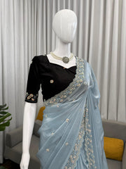 Partywear Fendy Silk Beads With Thread & Sequence Work Saree