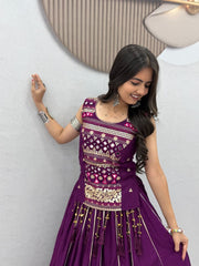 Navratri Special Mirror Handwork & Ribbon Work Lehenga With Stitched Choli