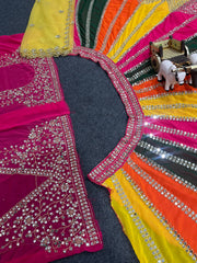Party-wear Georgette Real Mirror Embroidery Work Multi Coloured Lehenga Choli