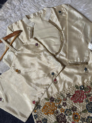 Beautiful Shimmer Chinon Silk Embroidery Beads Kardana Work 3 Piece Suit Set