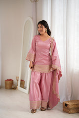 Festive Special Glass Roman Silk Embroidery Zari Sequence Work Farshi Salwar Suit