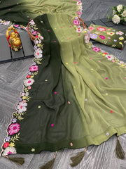 Beautiful Multicolored Sequence & Embroidery Work Saree
