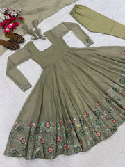 Beautiful Crunchy Silk Sequence Embroidery Work Anarkali Gown
