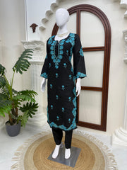 Elegant Black Color Roman Silk Work Suit