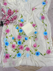 Beautiful Brush Printed With Cut Dena Work Saree