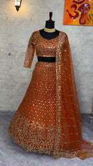 Party-wear Flared Butterfly Net Embroidery & Sequence Work Lehenga Choli