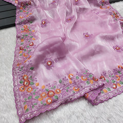 Beautiful Pure Soft Burberry Jimmy Cho Embroidery Sequins Work Saree