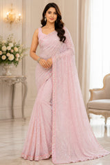 Party-wear Georgette Khichdi Sequence Embroidery Work Saree