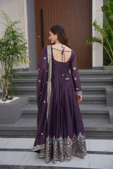 Designer Party-wear Heavy Diamond Silk Embroidery Thread Sequence Work Gown