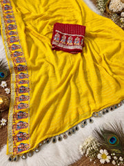 Beautiful Viscose Check With & Golden Zari Work Dulha & Dulhan Designer Saree