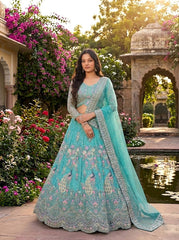 Beautiful Peacock Design Butterfly Net Coding & Sequins Work Lehenga Choli