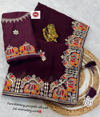 Beautiful Heavy Silky Blooming Georgette Multi Work Saree