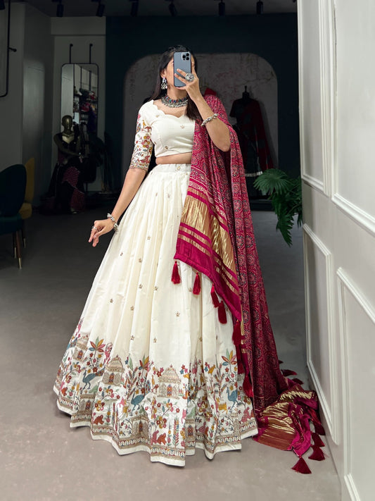 Beautiful Khadi cotton Sequins And Thread Embroidery Work Lehenga Choli