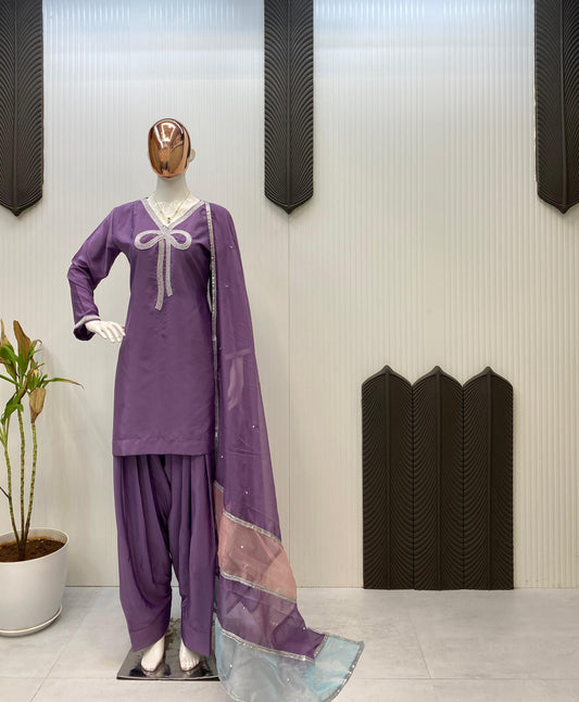 Designer French Crepe With Beads Work Salwar Suit