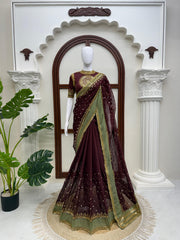 Janvi Kapoor Inspired Tibby Silk Thread With Sequence Work Saree