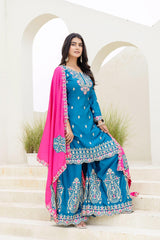 Party-wear Chinon Silk Embroidery Codding Sequence Work Suit