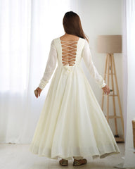 Beautiful White Pure Soft Vichitra Silk Gown