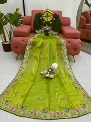 Beautiful Jimmy Choo Thread With Sequence Work Green Saree