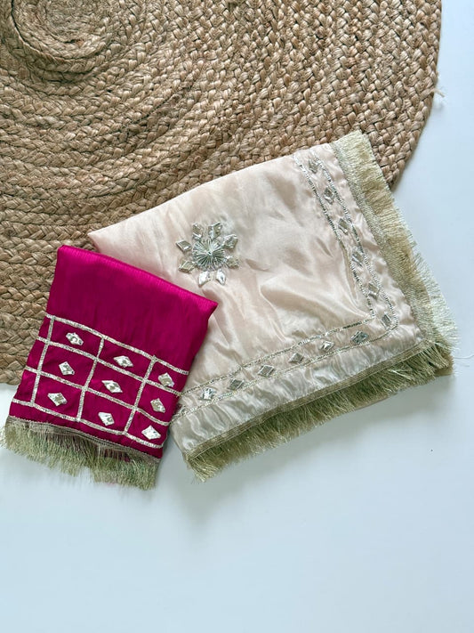 Beautiful Chinon Silk With Sobber kachi Gotta Work Saree