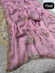 Beautiful Soft Lightweight Chiffon Zaal Sequence Multi Bungli Work Saree