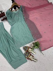 Party-wear Natural Crepe Thread Work Salwar Suit
