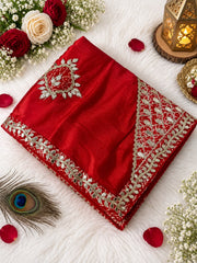 Beautiful Chinon Bandhej Patch Butta With Gotapatti Work Saree