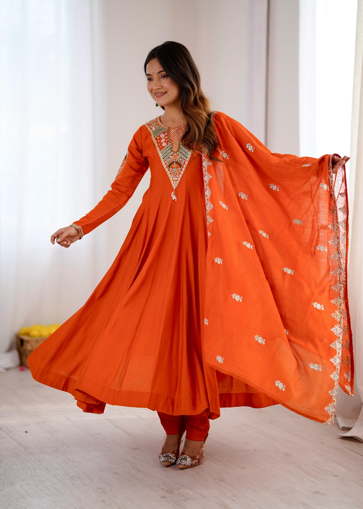 Women’s Ethnic Roman Silk Embroidery Sequence Work Gown