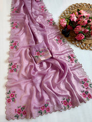 Beautiful Fendy Silk Satin Zarkhan Diamond With Flower Printed Saree