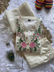 Beautiful  Khadi Cotton With Beautiful Embroidery Work Dress