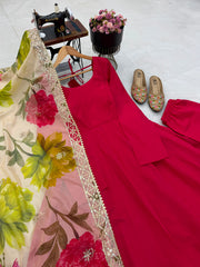 Partywear Roman Silk Chanderi Long Plain Gown