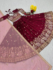 Festival Vichitra Silk Embroidery Thread & Sequence Work Lehenga With Stitched Blouse