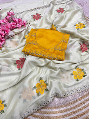 Beautiful Rangoli Silk With Multi Embroidery With Real Mirror Work Saree