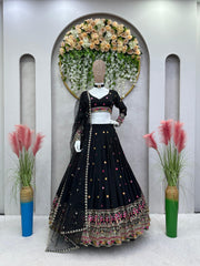 Attractive Black Georgette Thread Sequence Work Lehenga Choli