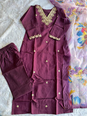 Beautiful Purple Roman Silk Embroidery With Sequence Work Dress