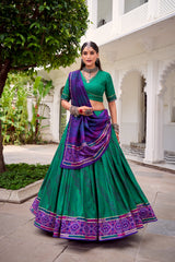 Beautiful Tasar Silk Bandhej Print With Gotta Patti Lace Lehenga Choli