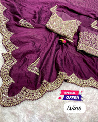 Beautiful Vichitra Silk Coding & Sequence Work  Saree