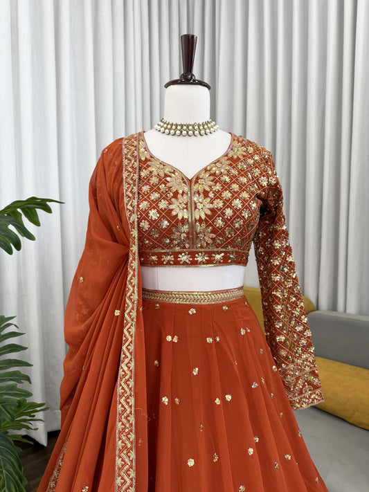 Sangeet Special Georgette Thread & Sequence Embroidery Work Lehenga Choli