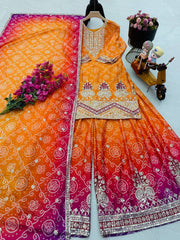 Party-wear Chinon Silk Printed With Embroidery  Sequence Work Sharara