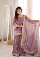 Trendy Fendy Silk Embroidery & Sequence Dori Work Palazzo Set