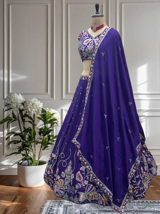 Trending Designer Purple Embroidery Sequence Thread Lehenga Choli