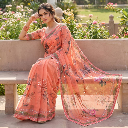 Party-wear Tabby Silk Beautiful Digital Printed Saree