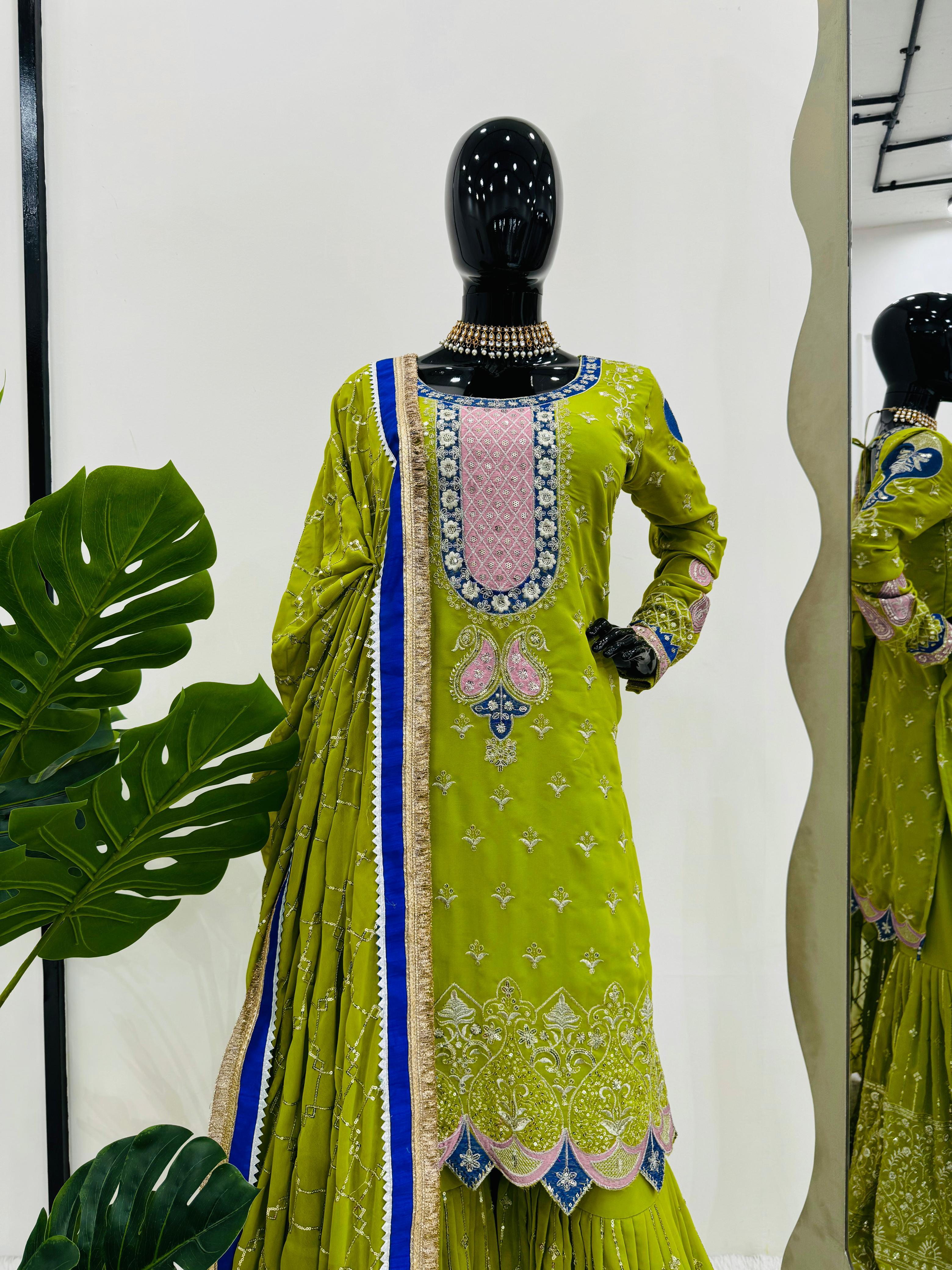 Beautiful Party-wear Georgette Thread With Sequence Work Sharara