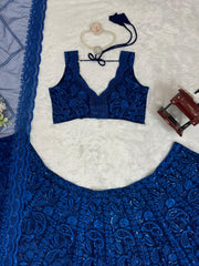 Marvelous Royal Blue Georgette Sequence & Thread Work Lehenga Choli