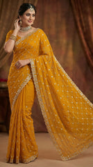 Party-wear Fendy Chiffon Silk Sequence Embroidery Work Saree