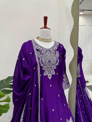 Elegant Ethnic Wear Chinon Silk Thread With Sequence Work Lehenga