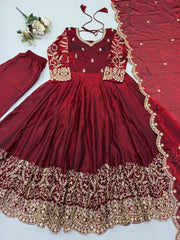 Elegant Fendy Silk Party Were Embroidery Sequence Work Gown