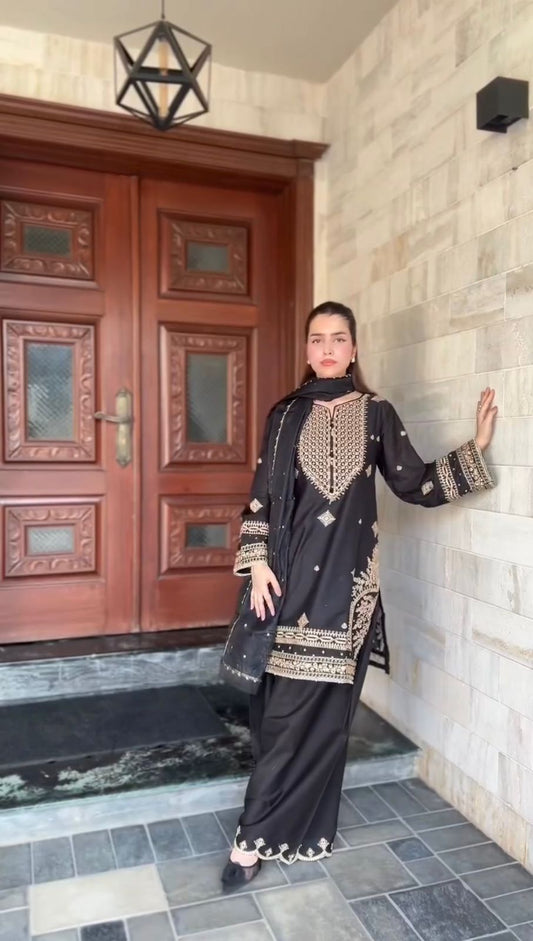 Beautiful Elegance Black Roman Silk Salwar Suit