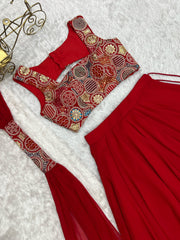 Royal Red Georgette Blooming Stylish Lehenga Choli